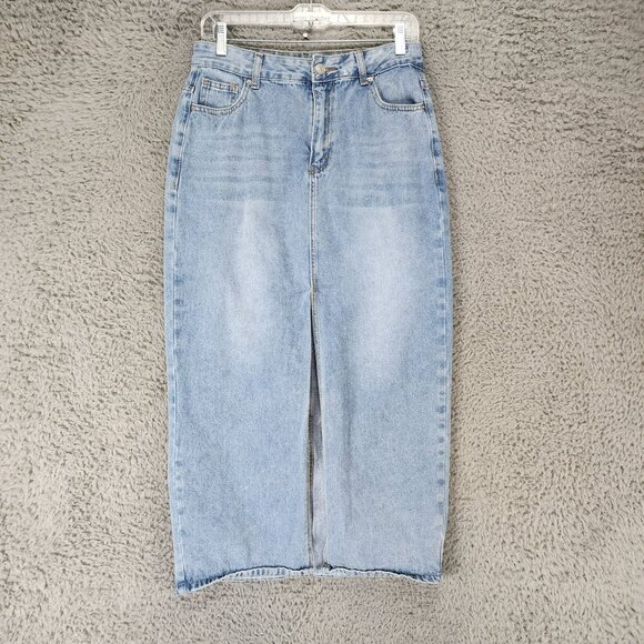 Shein Skirt Womens 6 Medium Wash Stretch Slit Straight Denim *Read* - Picture 1 of 12